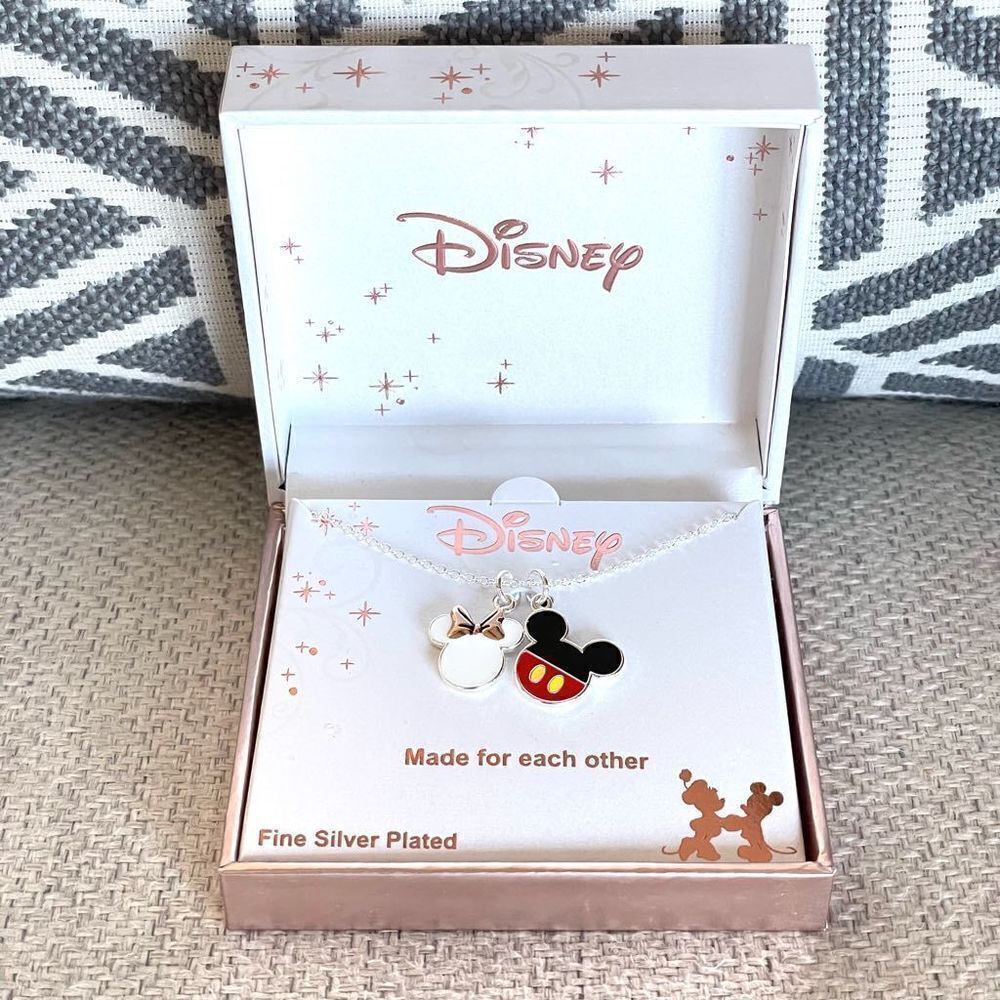 NWT Disney Mickey Minnie Mouse Made for each other Fine Silver Pleated Necklace